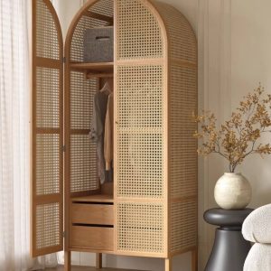 Bộ Sản Phẩm Phòng Ngủ Gỗ Sồi Kết Hợp Mây Tre Đan - Tủ Quần Áo MS02