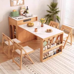 Bàn Đảo Mặt Đá Gỗ Sồi - MS02 (4 Ghế)