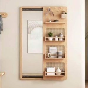 Gương cánh trượt thông minh, gương decor phòng treo tường kết hợp kệ đồ
