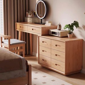 Bàn Trang Điểm Kêt Hợp Tủ Để Đồ Gỗ Sồi MS04